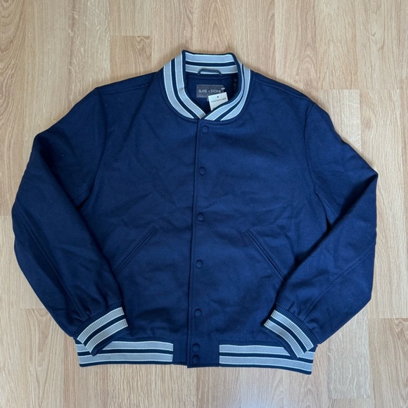 SLATE & STONE Wool Blend Varsity Baseball Letter Jacket Blue Size XXL $398 NWT - Picture 4 of 6